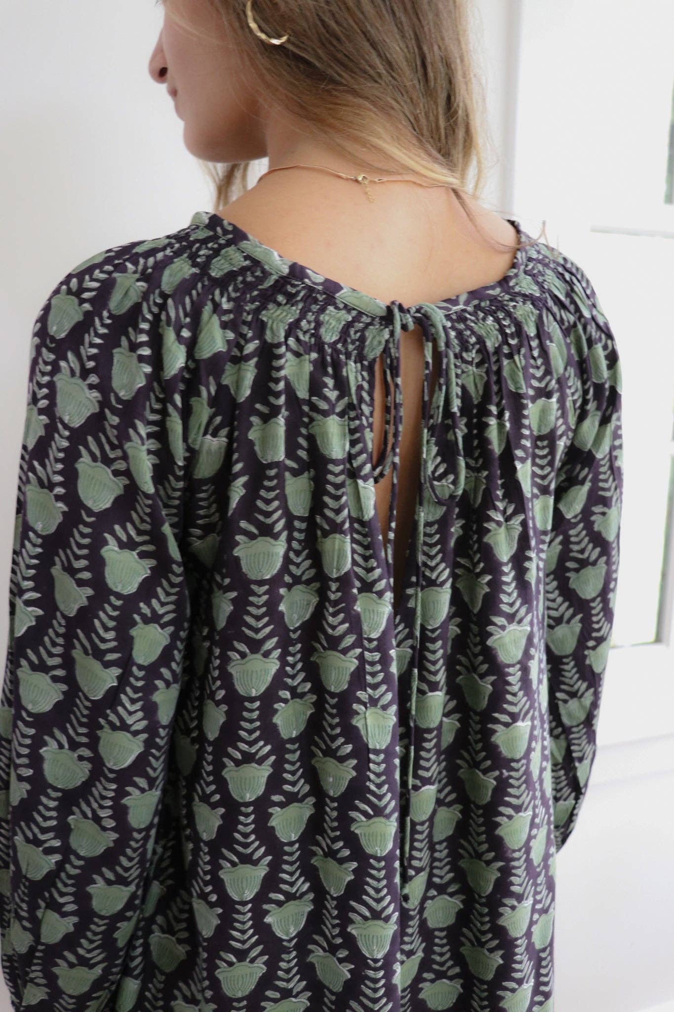 Daphne House Dress - Olive Tulip Print for wholesale on Faire3