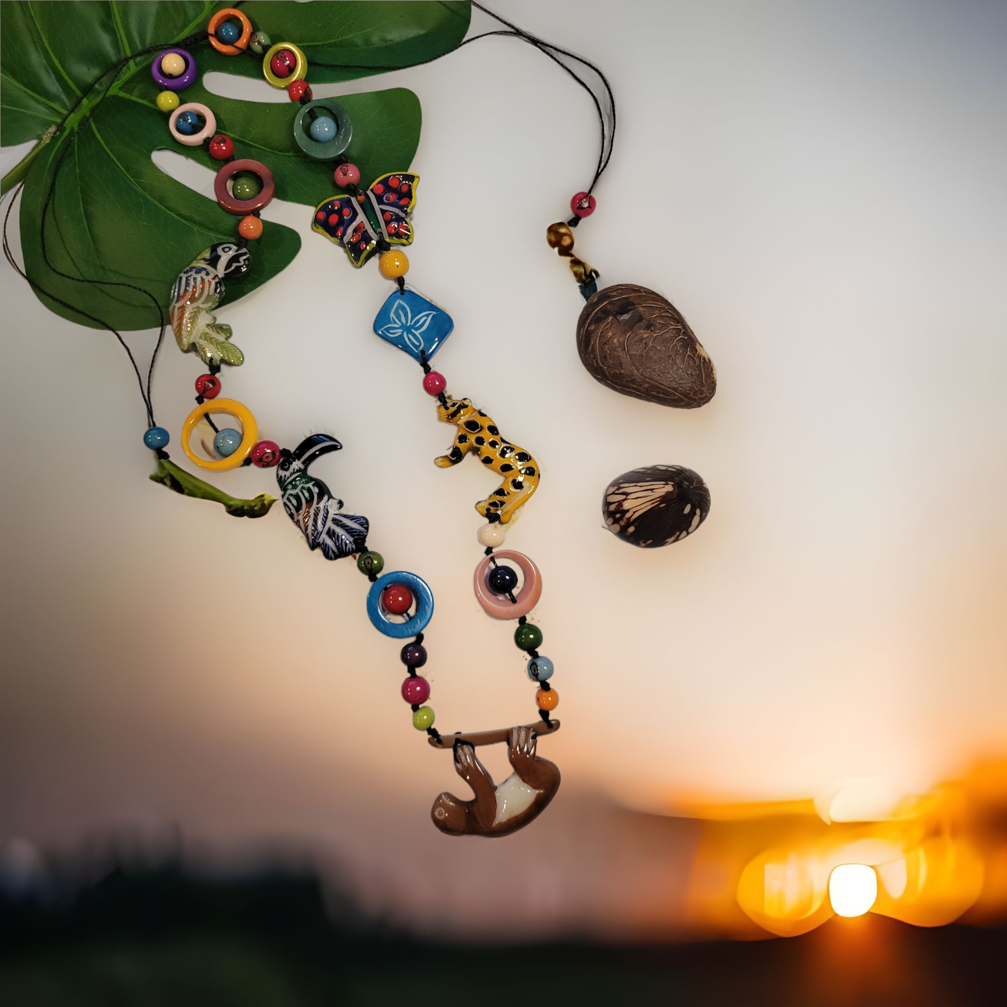 Organic jewelry by Allie – Colar pingente/pendente por atacado – Colar fauna e papagaios de selva da floresta tropical5