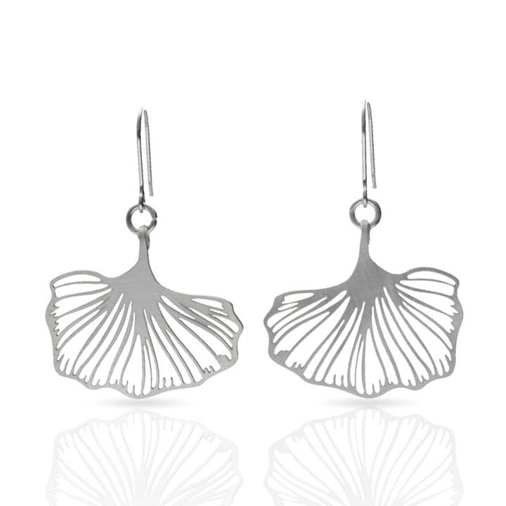 RAS - Wholesale Dangle Earrings - Ginkgo Biloba Silver Plated Earring0