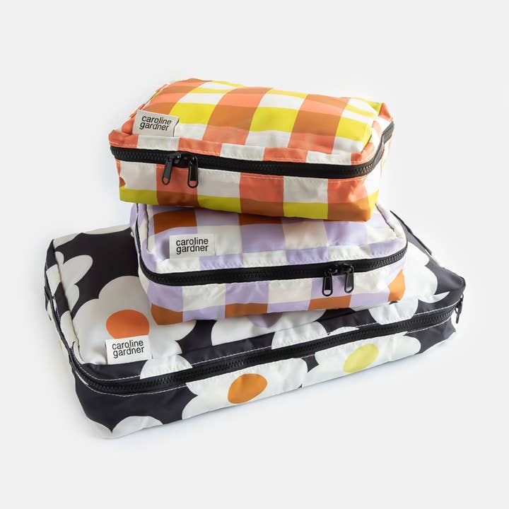 Multi Flower/Check Set Of 3 Packing Cubes for wholesale by Caroline Gardner