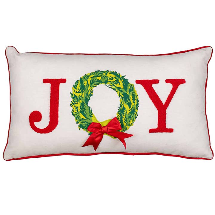The Royal Standard - Wholesale Throw/Decorative Pillow - Grand Joy Wreath Pillow Soft White/Green/Red 24x13