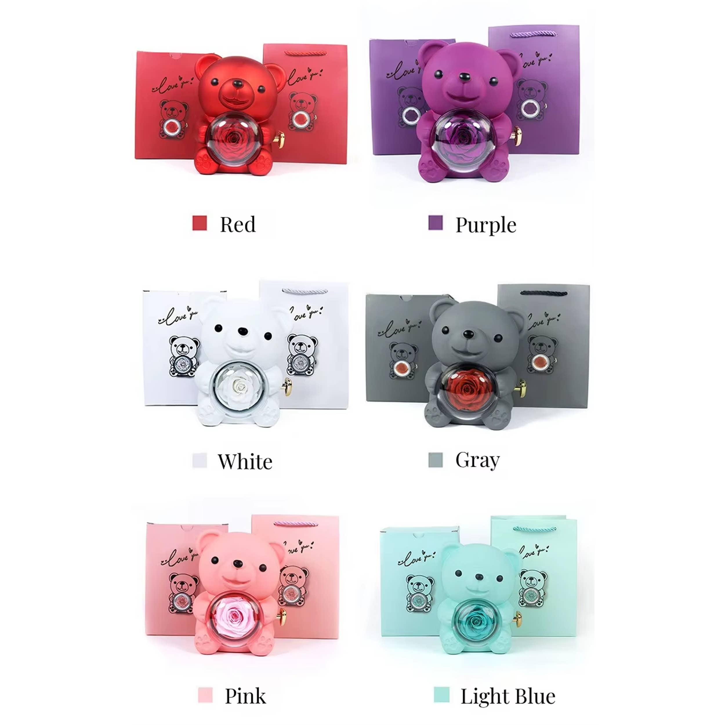 La Bella Monte - Wholesale Decorative Tabletop Object - Preserved Rotating Rose Bear Gifts For Home Decor - Assorted4