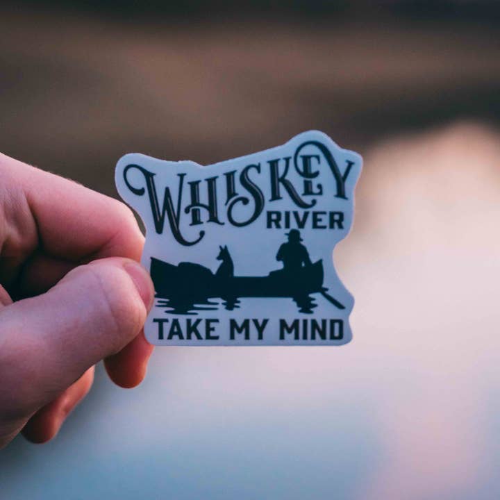 Hey Bear Outdoors - Wholesale Sticker - Whiskey River Take My Mind Canoeing with Dog Sticker1
