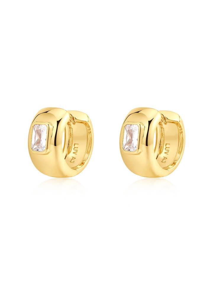 The Emerald Bezel Stone Huggies (Ships Early January) for wholesale by Luv AJ