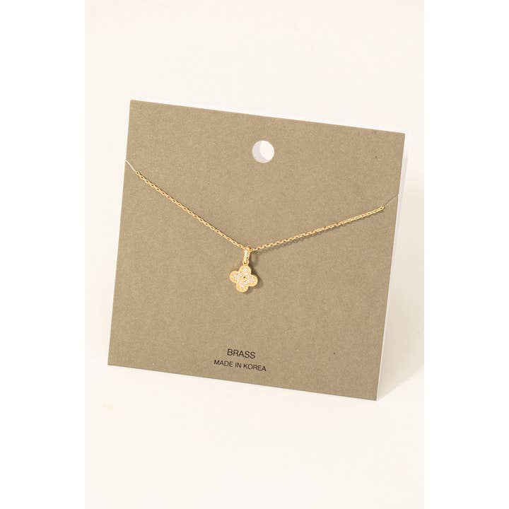 Fame Accessories - Wholesale Pendant/Charm Necklace - Dainty Pave Clover Pendant Necklace