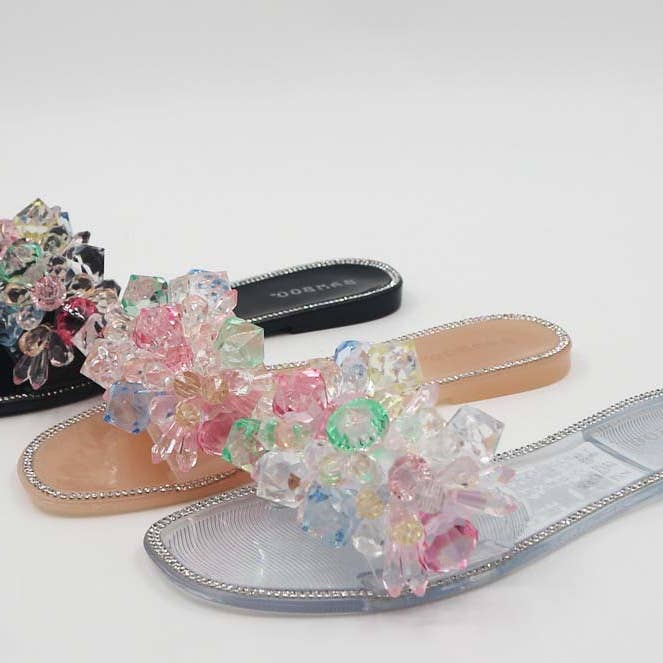 Bamboo BRIGHTER-23 Women Clear Stone Flat Jelly Sandals-18 Pairs Pack-13.15/Pair for wholesale by Mars Sky Shoes Wholesale