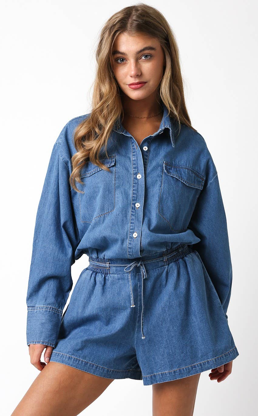 Jada Denim Romper for wholesale on Faire0