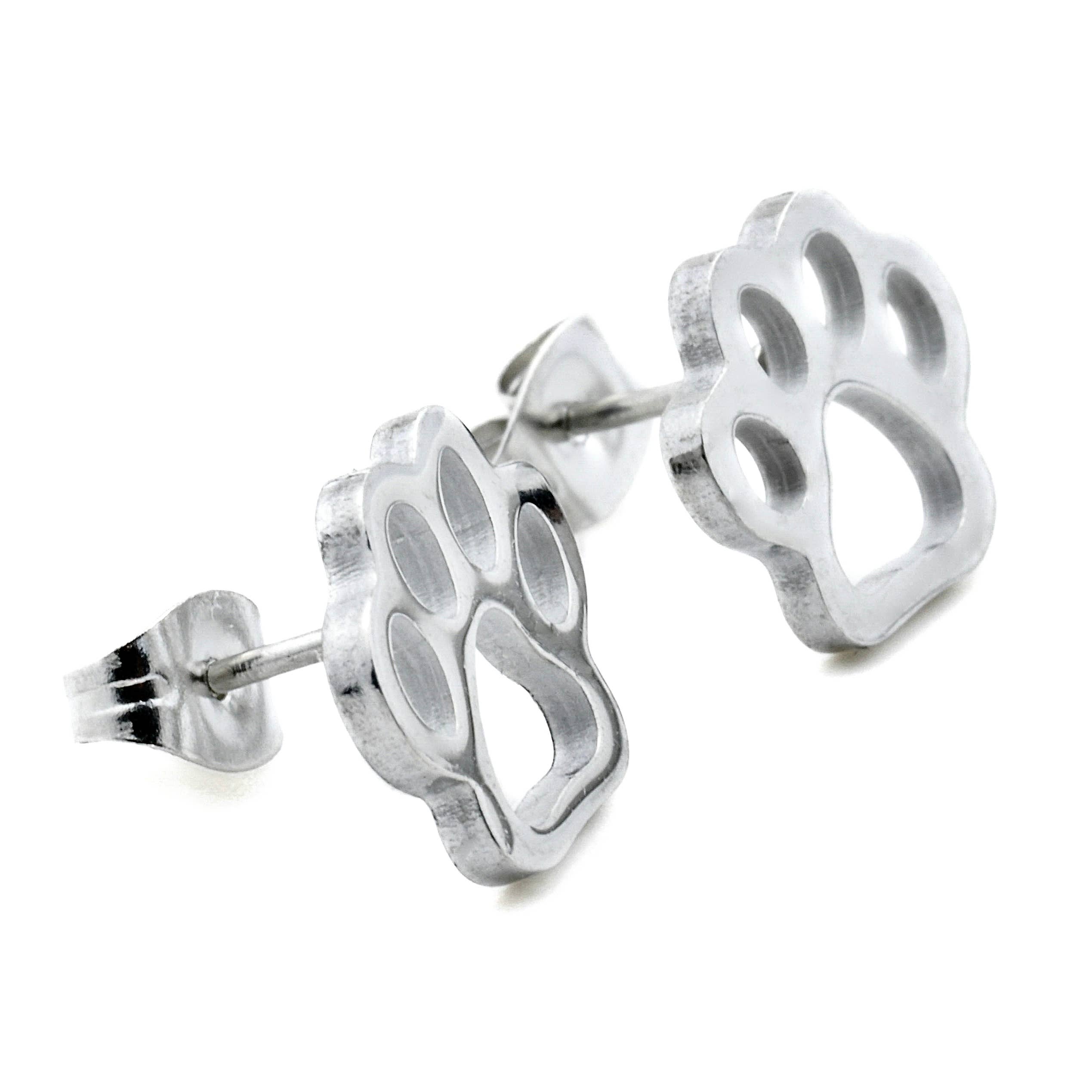 Blueyejewelry - Venta al por mayor Pendientes de botón/aretes de poste - Pendientes de acero inoxidable con diseño de huella de pata4