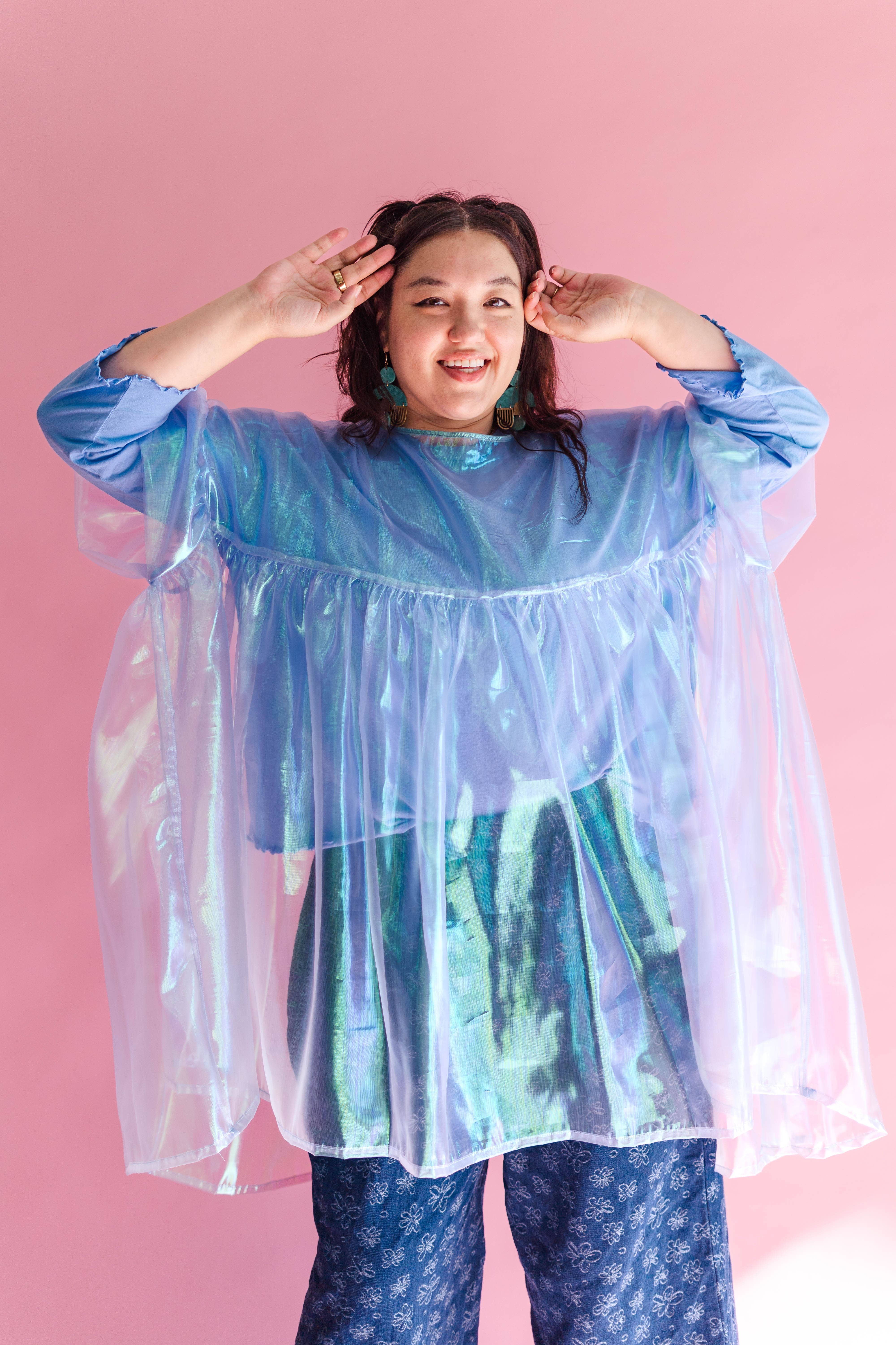 Nettle Studios - Wholesale Dress - Women's - Size Inclusive Plus Size Sheer Blue Ruffle Mini Dress Spring15
