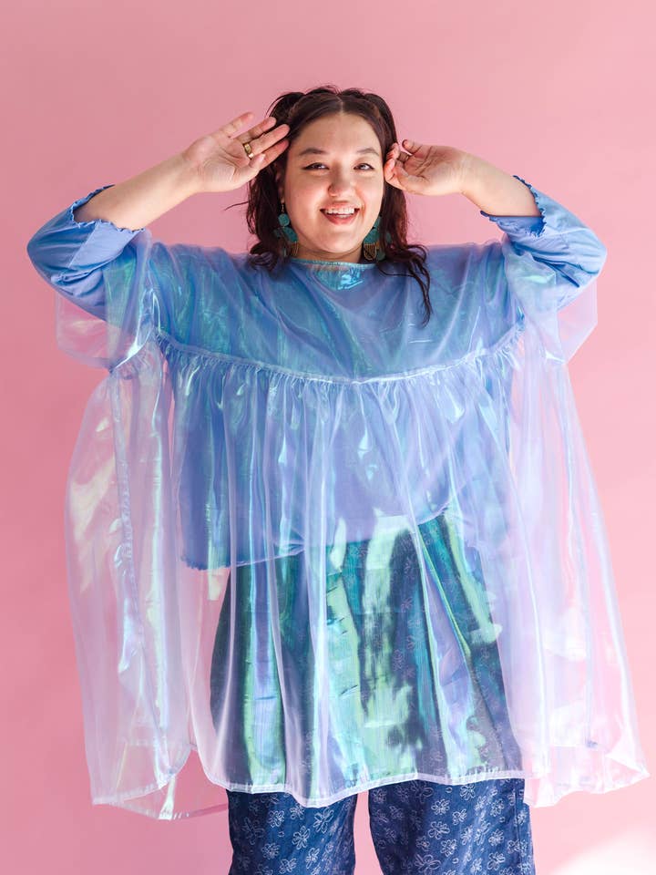 Nettle Studios - Wholesale Dress - Women's - Size Inclusive Plus Size Sheer Blue Ruffle Mini Dress Spring15