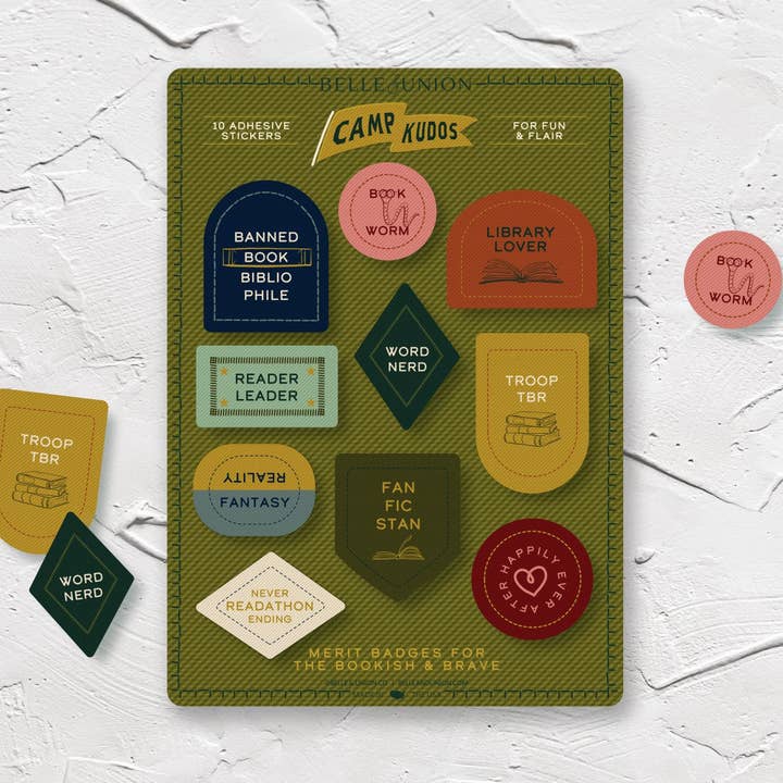 Bookish Merit Badge Sticker Sheet for wholesale by Belle & Union