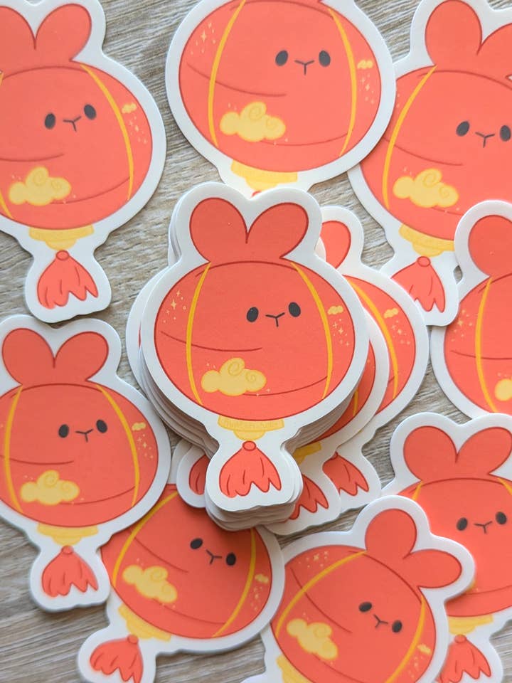 Bunny Lantern Lunar New Year Matte Vinyl Sticker for wholesale by Fruit Cats Studio