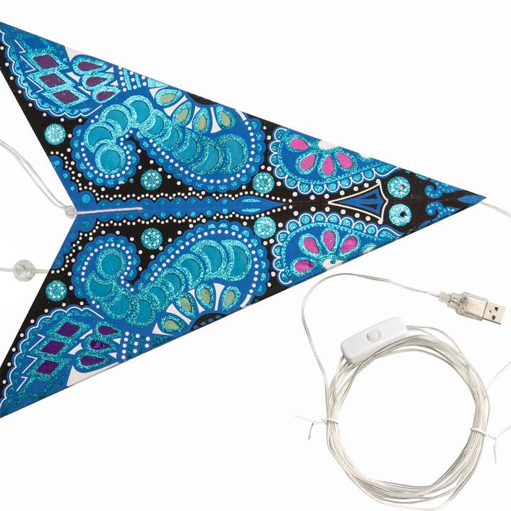 Artschatz LLC - Wholesale Paper Lantern/Lamp - Phoenix ~ 5 Pointer, 24 inch, Blue Paper Star Lantern Light