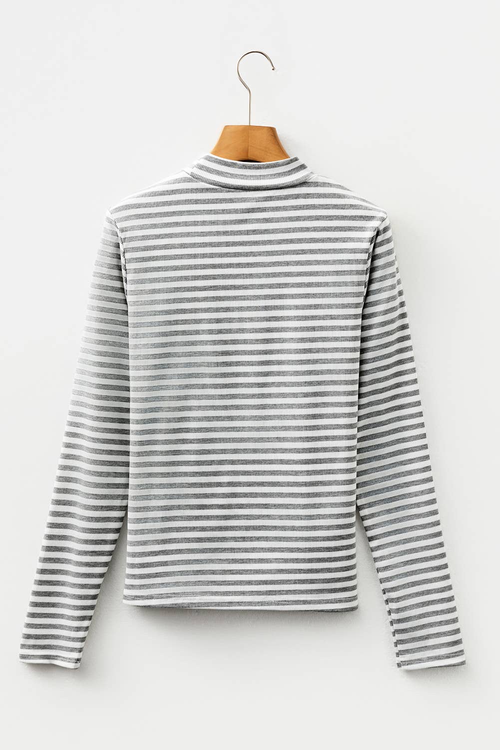 Gray Stripe Ribbed Mock Neck Slim Fit Long Sleeve Top for wholesale on Faire4