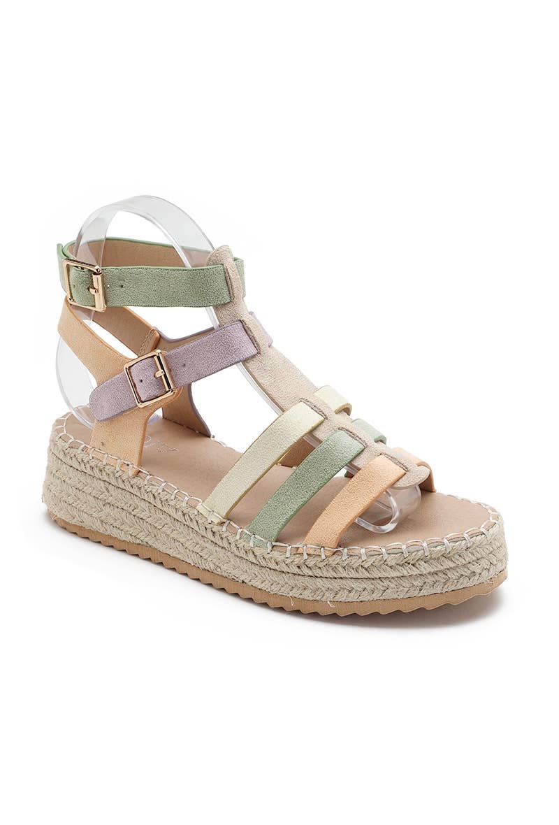 Joia Paris - Wholesale Sandals - Women's - Trendy multicolored flat gladiator espadrille H8-8888