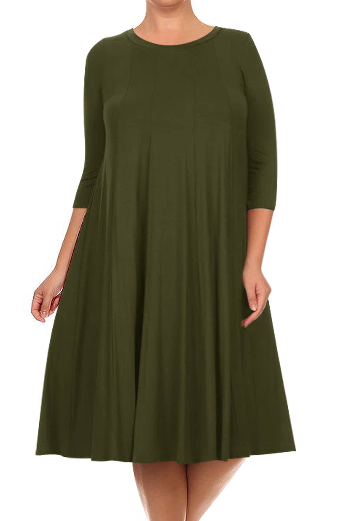 MOA COLLECTION - Vente Robe – femme - Robe plissée trapèze décontractée à manches 3/4 pour femmes de grande taille16