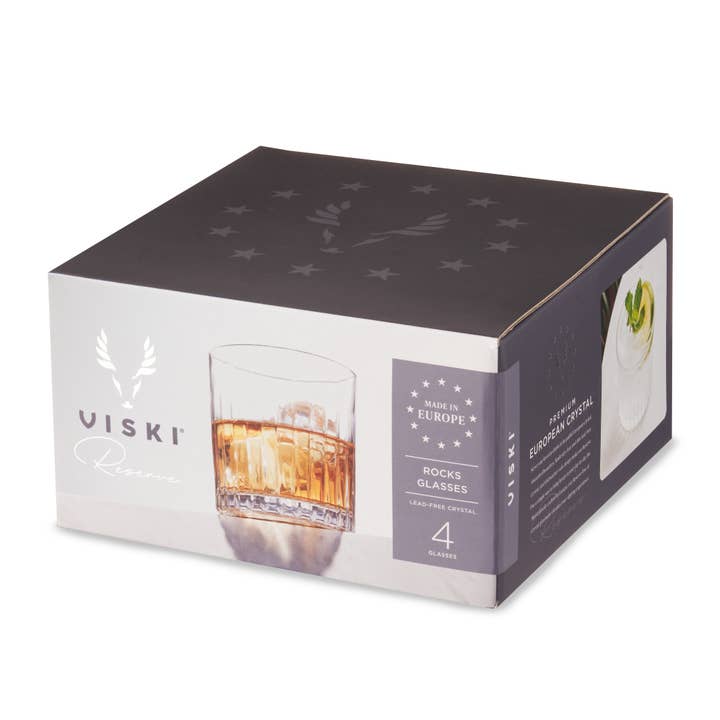 Viski - Wholesale Cocktail/Liquor Glass - Reserve Milo European Crystal Lowball Glasses - Set of 4