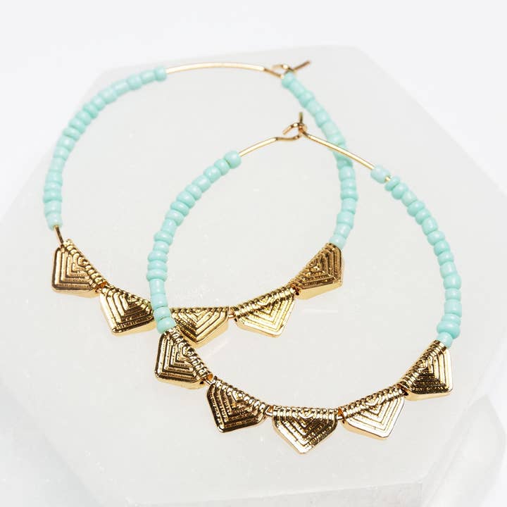 Rea - Ashli Aqua & Gold Bead Filigran Hoop-örhängen för wholesale av Howard's