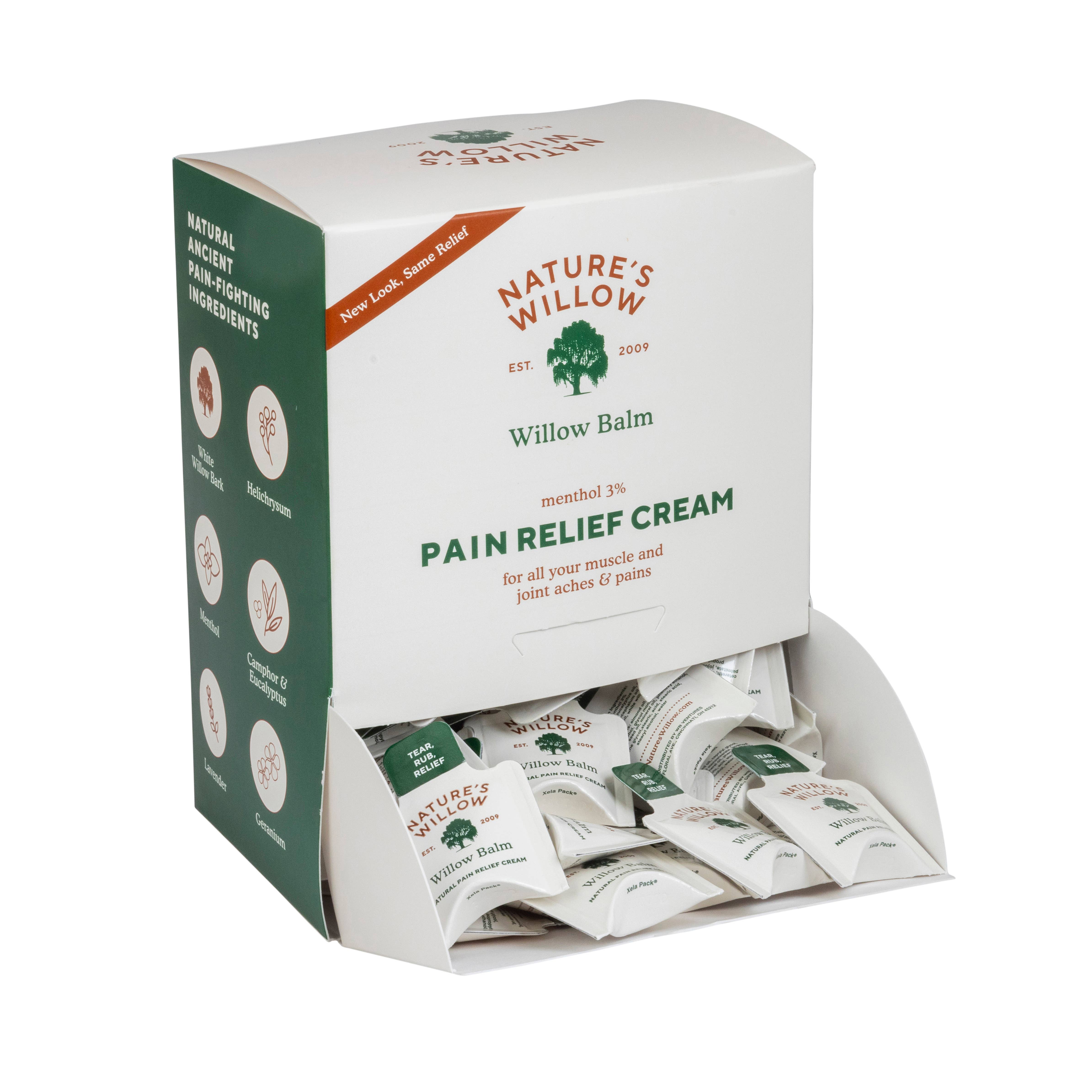Nature's Willow - Wholesale Retailer Display - Beauty & Wellness - 🎁Willow Balm Sampling Tower 70 ct Pain Relief Cream Packets1