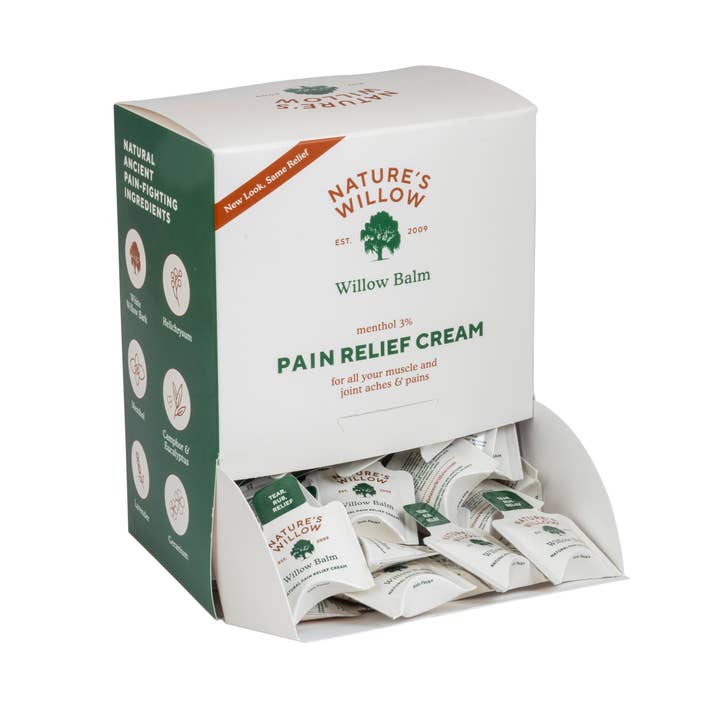 Nature's Willow - Wholesale Retailer Display - Beauty & Wellness - 🎁Willow Balm Sampling Tower 70 ct Pain Relief Cream Packets1