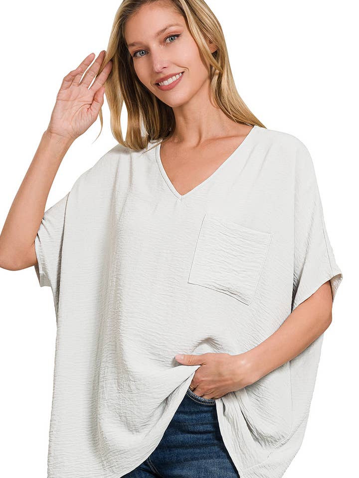 .SI-24049 Airflow V-Ausschnitt Kurzarm-Top mit Tasche für den Großhandel von 42POPS