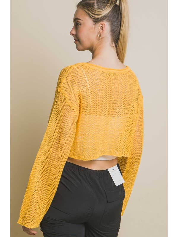 Top de manga comprida com corte transparente por atacado de MintChoco