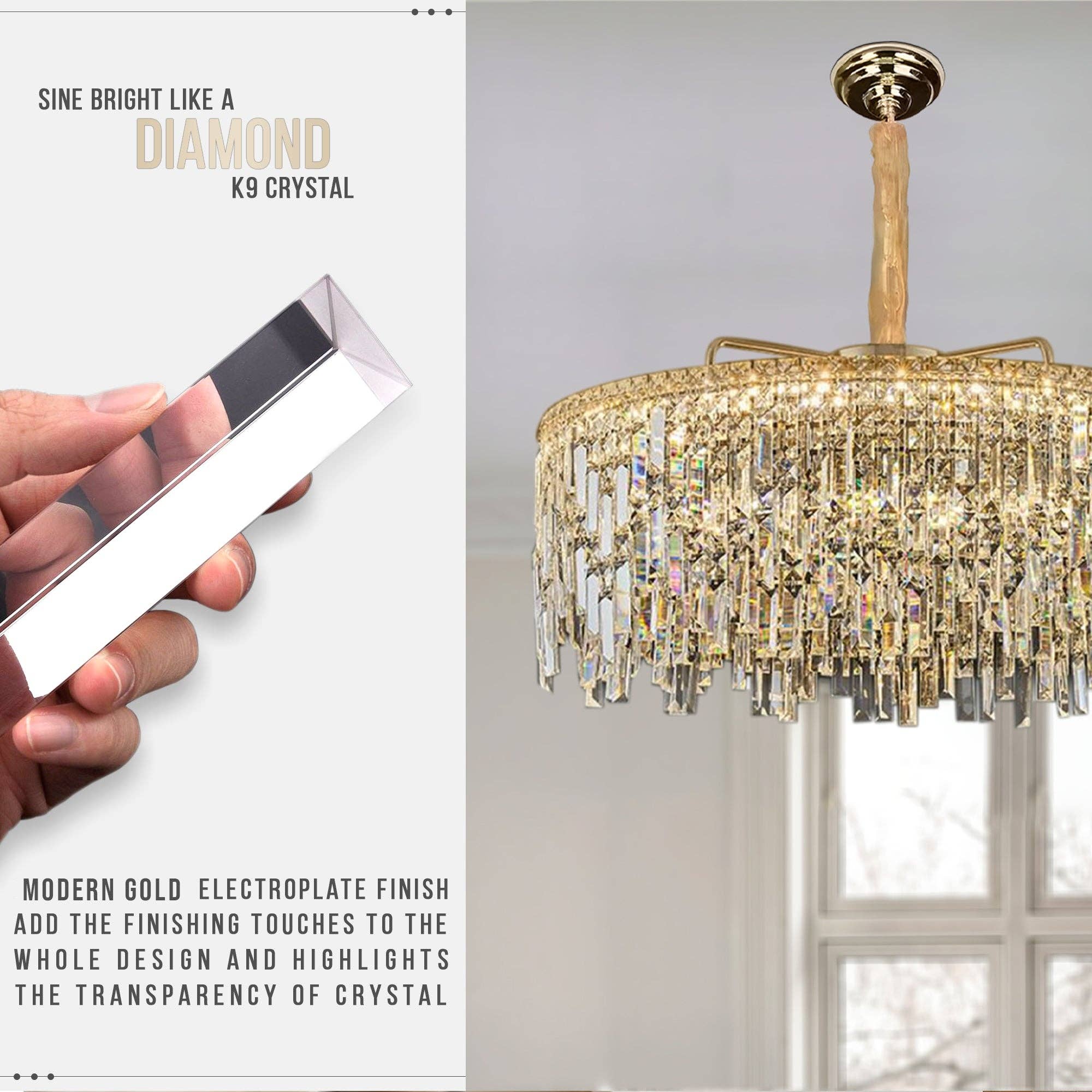 Ledsone - Vente Lustre/Suspension - Lustre moderne en cristal doré à plafond - modèle 480415