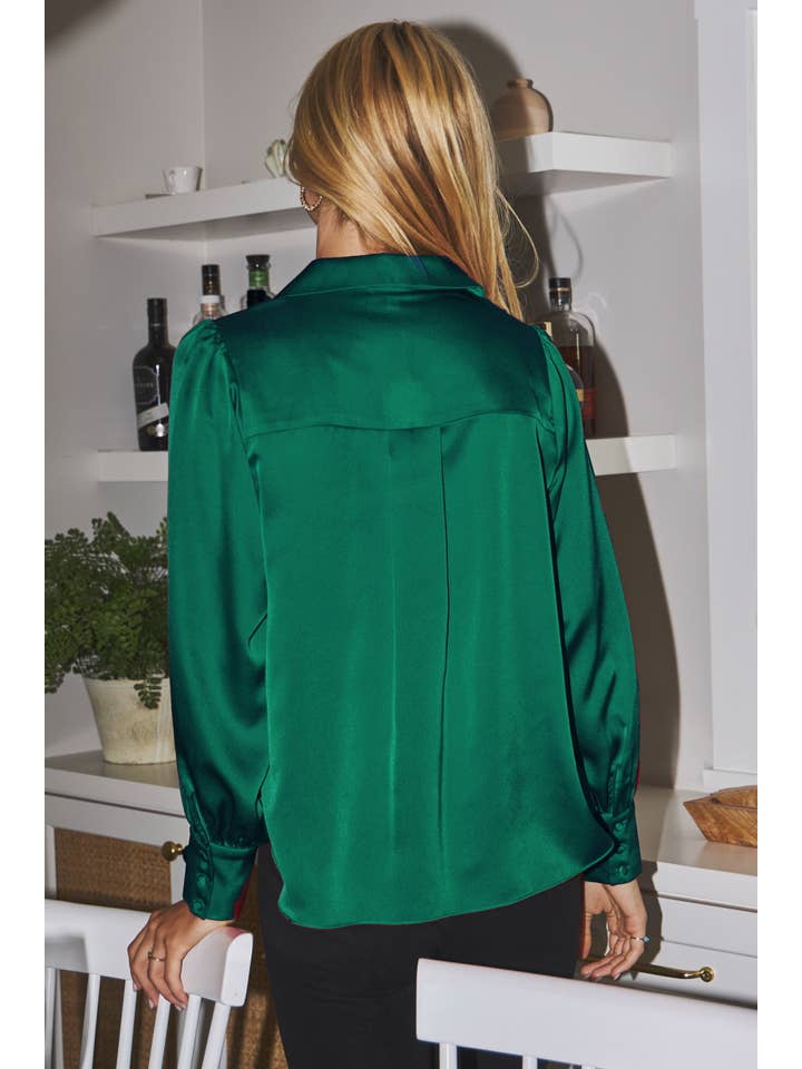 Oddi - Wholesale Blouse - Women's - Plus Satin Long Sleeve Collared Blouse
