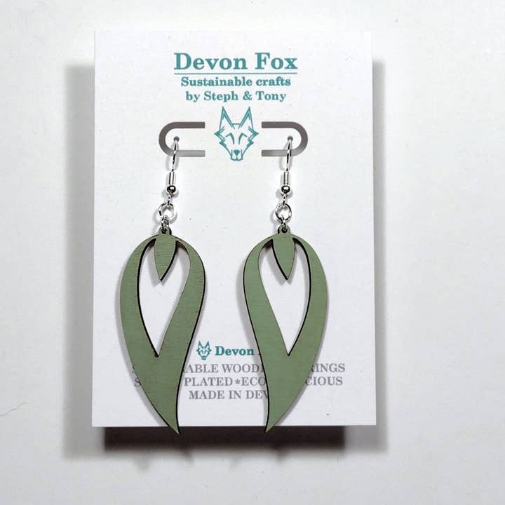 Wooden Stylised Laurel Leaf Earring - Handmade in Devon for wholesale by Devon Fox