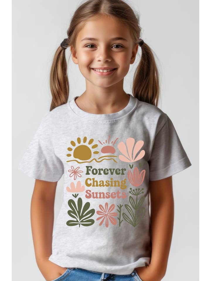 Pink Irene Wholesale - Wholesale Shirt - Women's - Forever Chasing Sunsets Kids Graphic Tee2