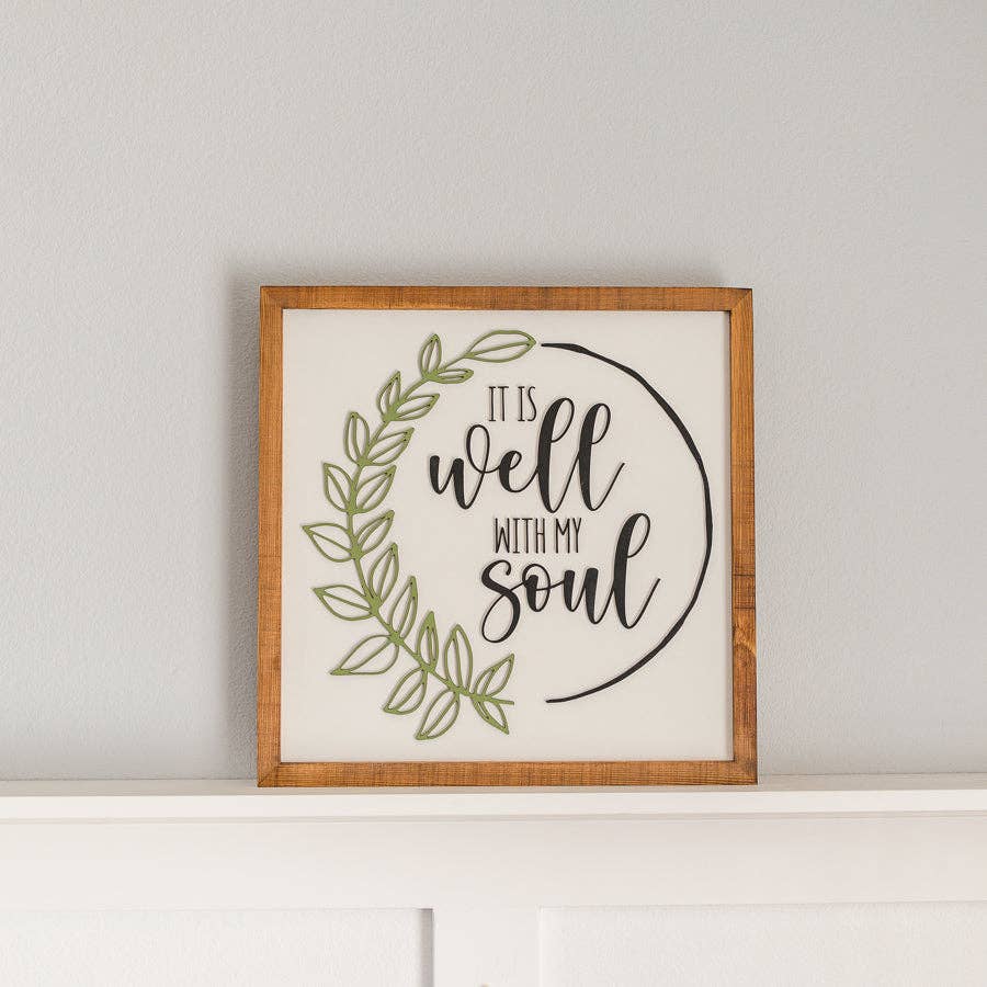 Nail and Hook Laser Cut Home Decor - Wholesale Sign - It is Well With My Soul | Wood Framed Sign2