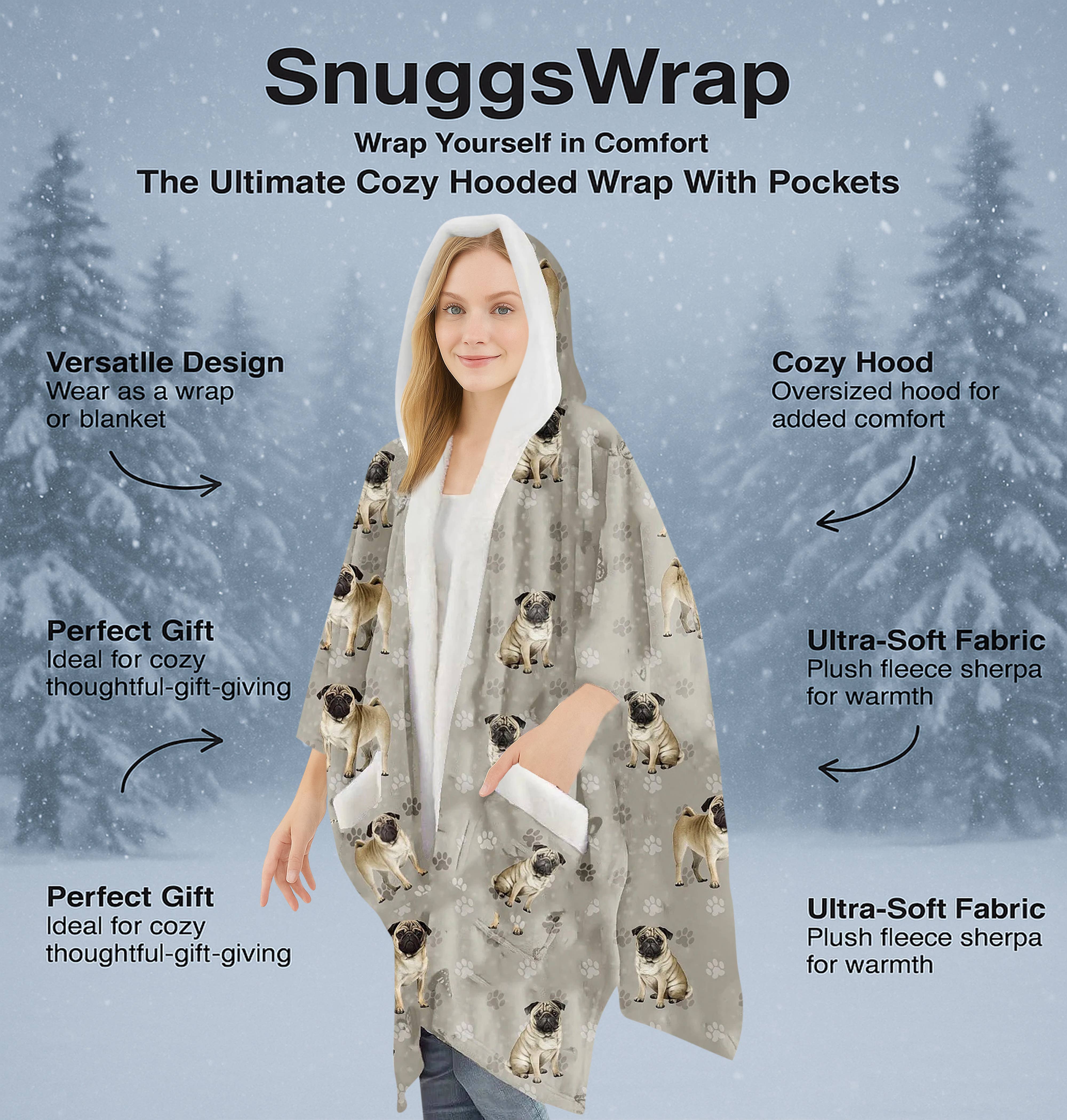 E&S Pets - Vendita all'ingrosso Felpa con cappuccio - Unisex - Pug Snugg Wraps con Cappuccio – Avvolgente in Pile Sherpa Ultra Morbido per Amanti degli Animali Domestici3