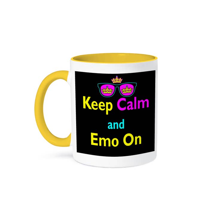 3dRose - Wholesale Coffee Mug - 3dRose, CMYK Keep Calm Parody Hipster Crown And Sunglasses Keep Calm And Emo On, Mug