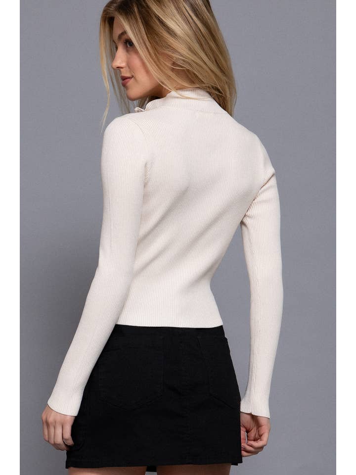 Active Basic | Active USA - Wholesale Knit Sweater - Women's - Long Sleeve With Two Way Open Zipper Detail Sweater23