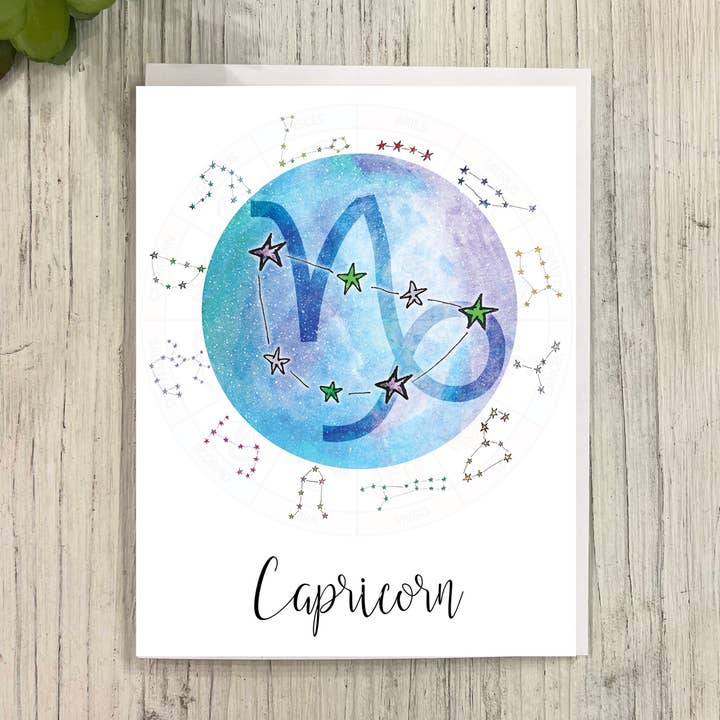 Zodiac - Carte d'anniversaire astrologique Capricorne pour la vente par Great Odin's Hellos