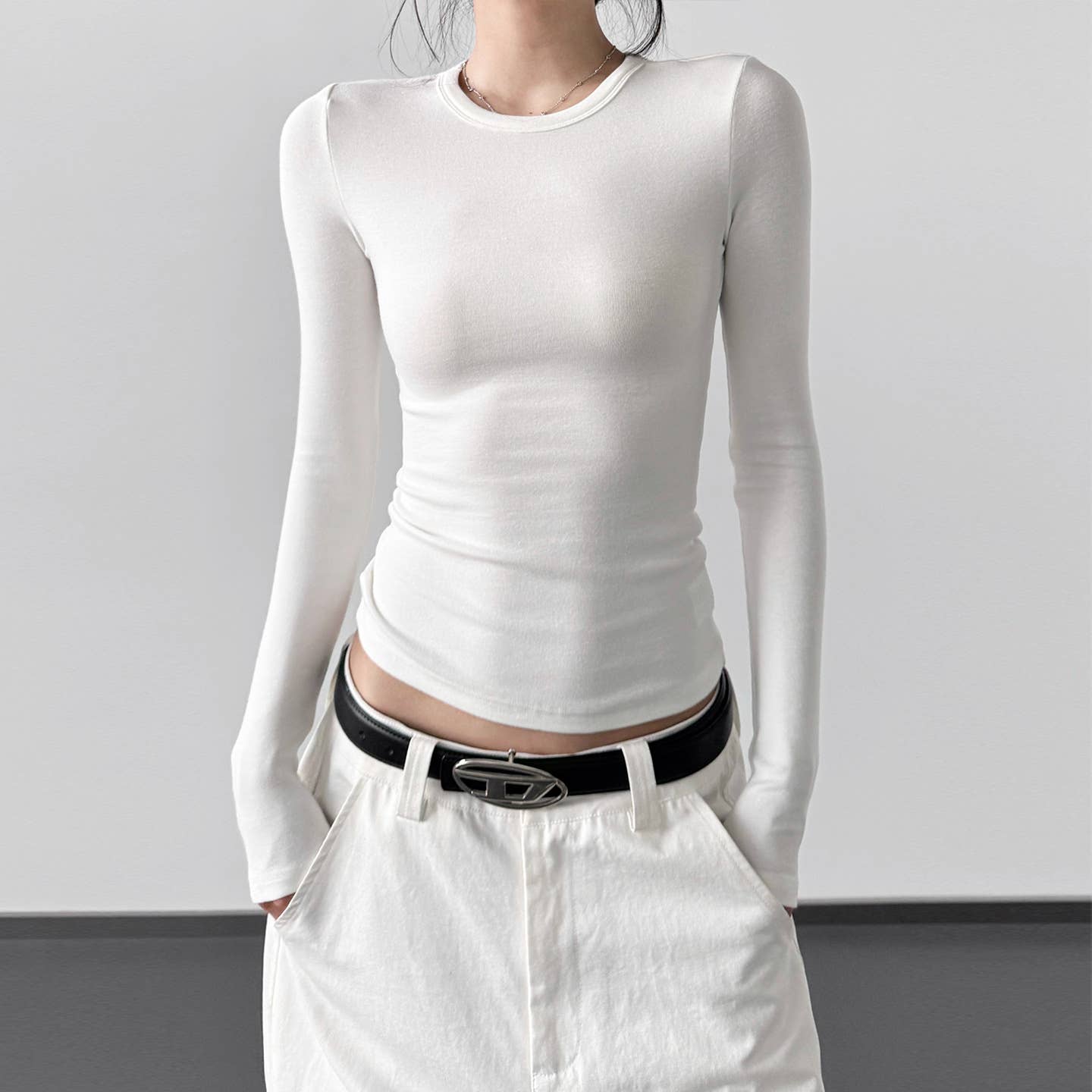 UZ Wholesale Store - Vendita all'ingrosso Top in maglia - Donna - Maglietta a maniche lunghe aderente a tinta unita6