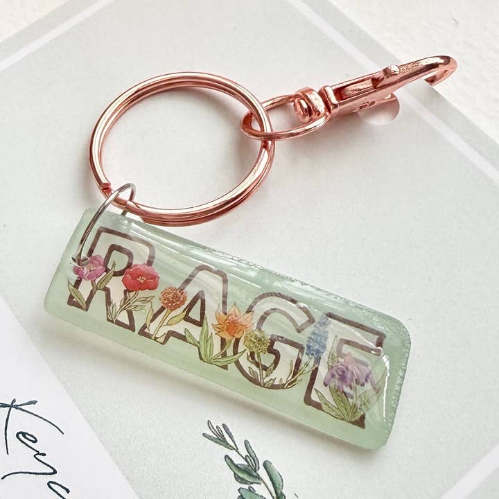 D. Prince Designs - Wholesale Keychain - Women's - Hand-Illustrated Rage with Rainbow Flowers | Handmade Acrylic + Resin Keychain0