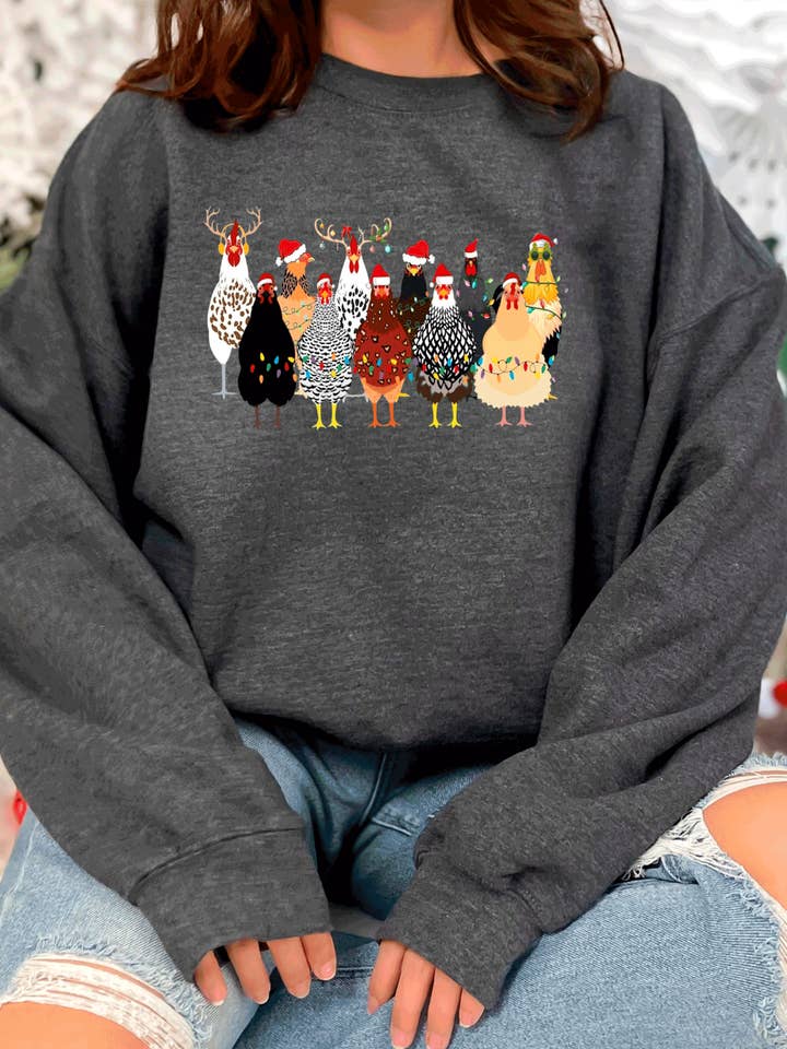 Сute Christmas Chickens Sweatshirt, Funny Christmas Chicken for wholesale by A Blessed Texas Mess Boutique