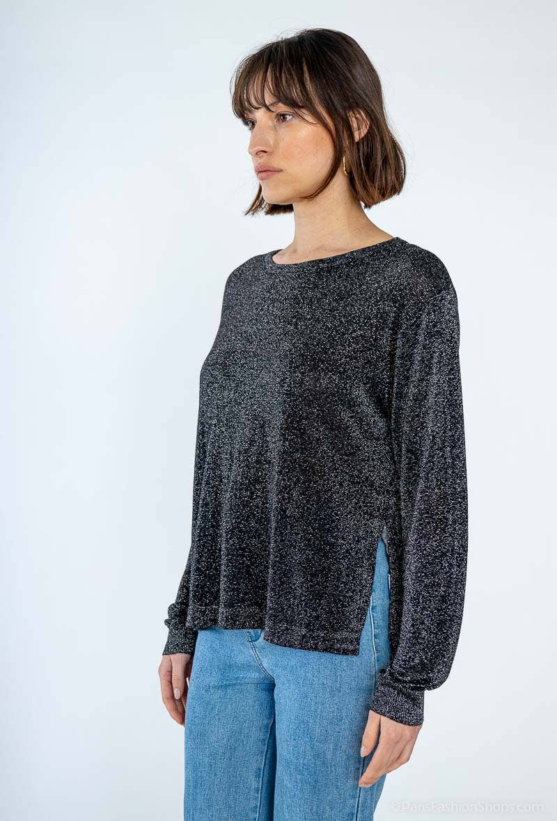 Attrait Paris – Engroshandel Strikket top - Dame – Lurex mesh top med lange ærmer7