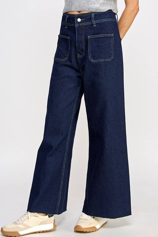 D Blue THE HIGH RISE PATCH POCKET MARINE JEANS for wholesale on Faire1