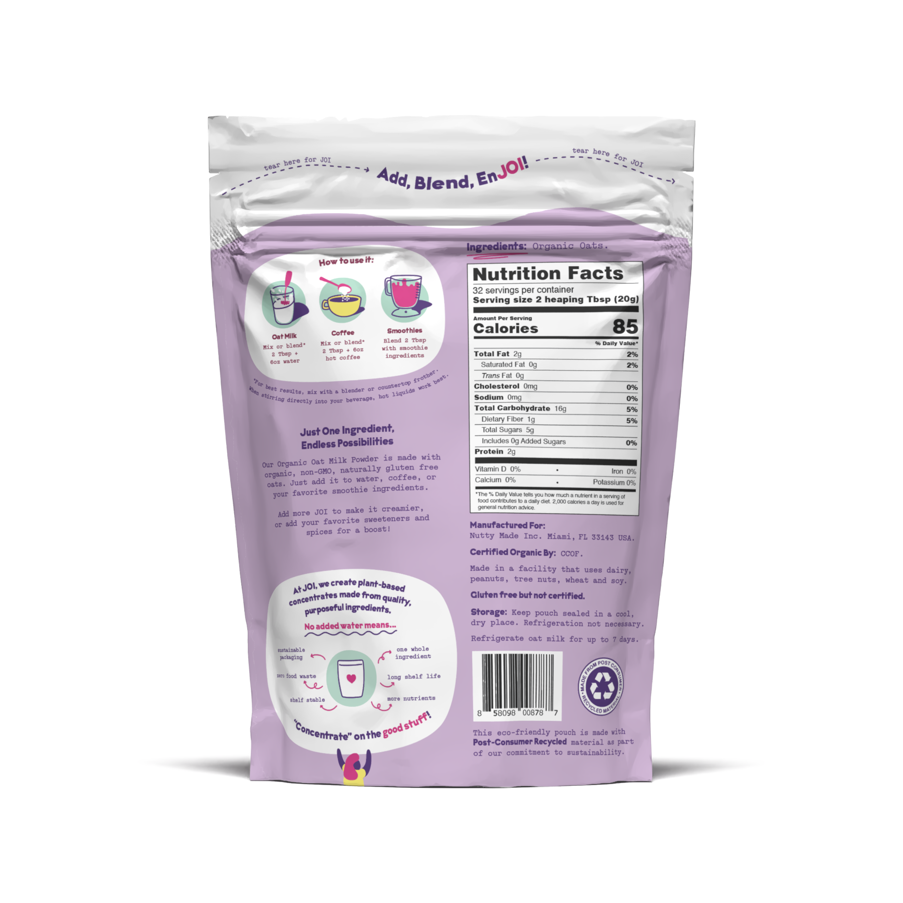 JOI - Wholesale Non-Dairy Milk - Instant Organic Oat Milk Powder - 1.42 lb1