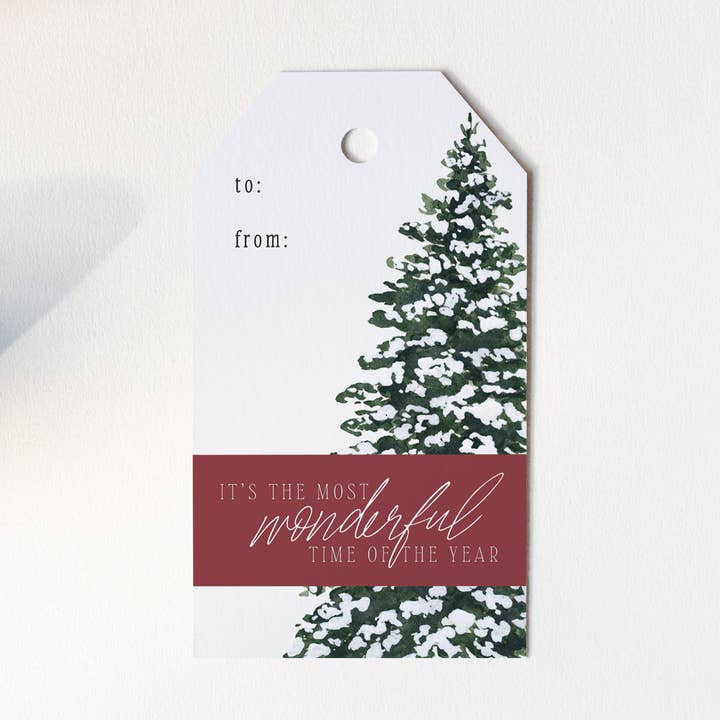 The Most Wonderful Time Holiday Gift Tag for wholesale by Letter Lane Design Studio