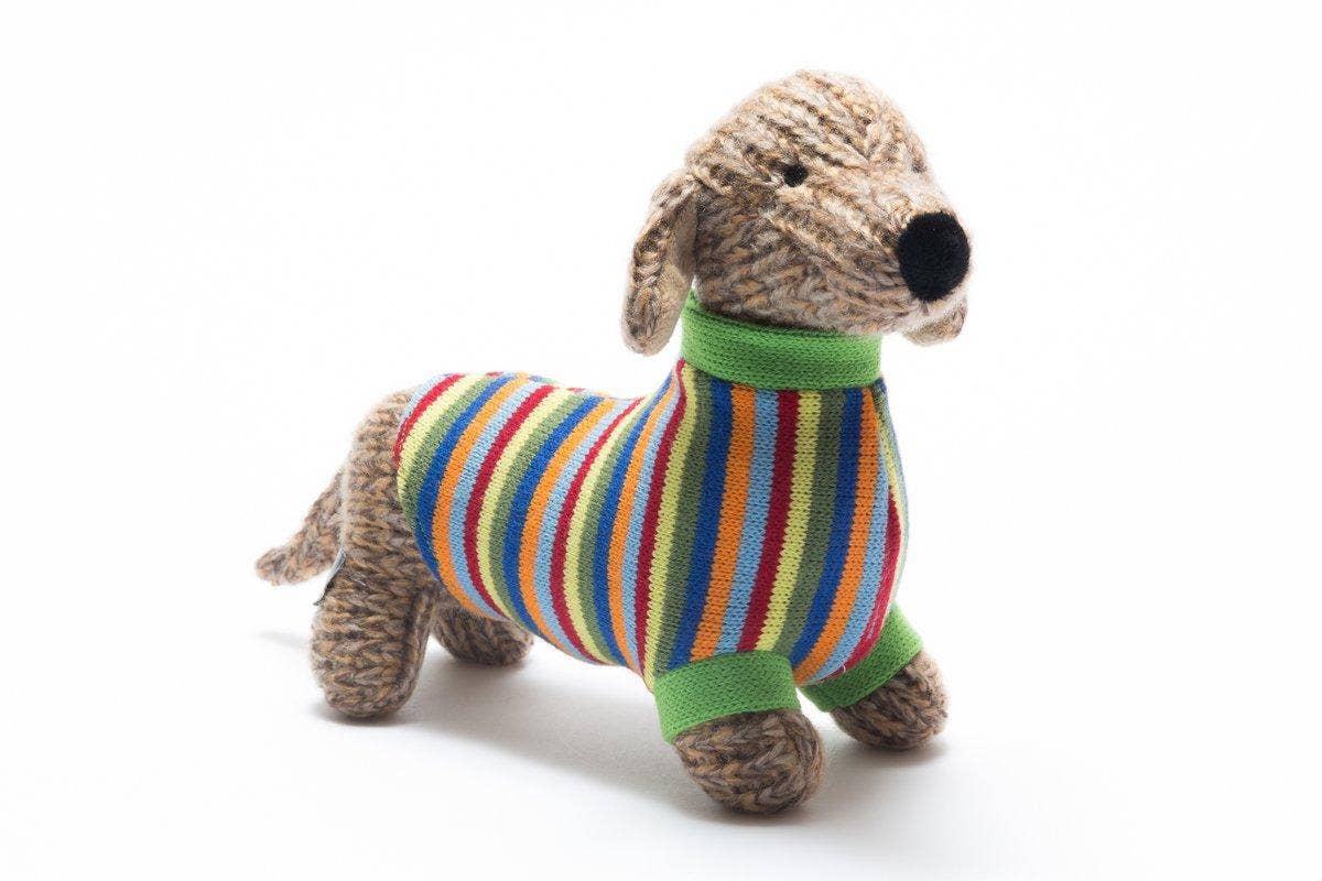 Best Years Ltd – wholesale Stuffed/plush toy – Kids & baby – Knitted Sausage Dog Soft Toy Teddy with Stripe Jumper11