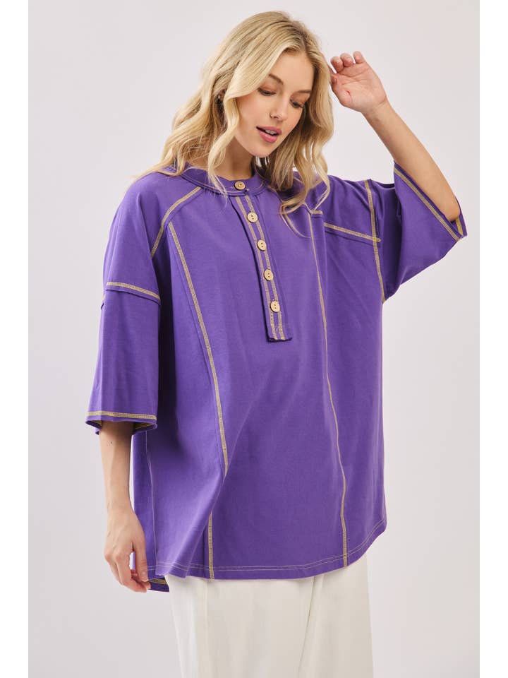 Sewn and Seen – Engroshandel Tunika - Dame – Afslappet Spilledag Knap Henley T-shirt22