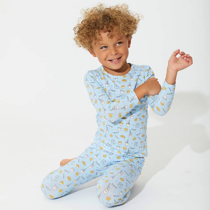 Bellabu Bear - Wholesale Sleepwear Set - Kids - Milk and Cookies Blue Bamboo Two-Piece Set