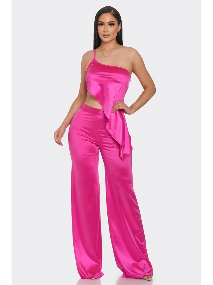 Asymmetric Top Satin Set for wholesale by FashionShowcase