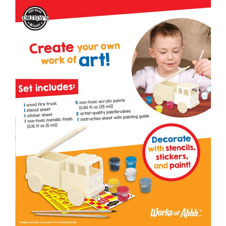 Masterpieces Puzzles - Wholesale DIY Craft Kit - Kids - Firetruck Wood Paint Set