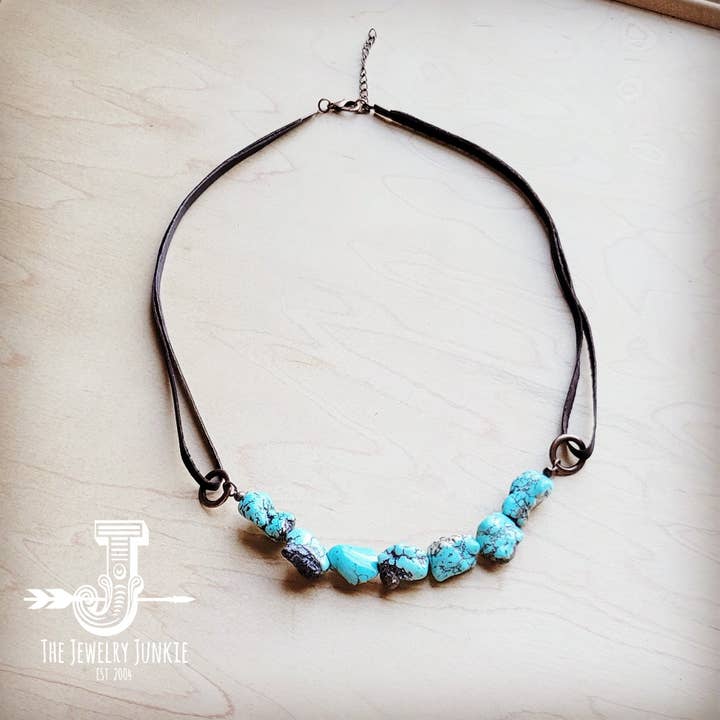The Jewelry Junkie – Großhandel Perlenkette – Echte blaue Türkis-Halskette mit Lederband 259i