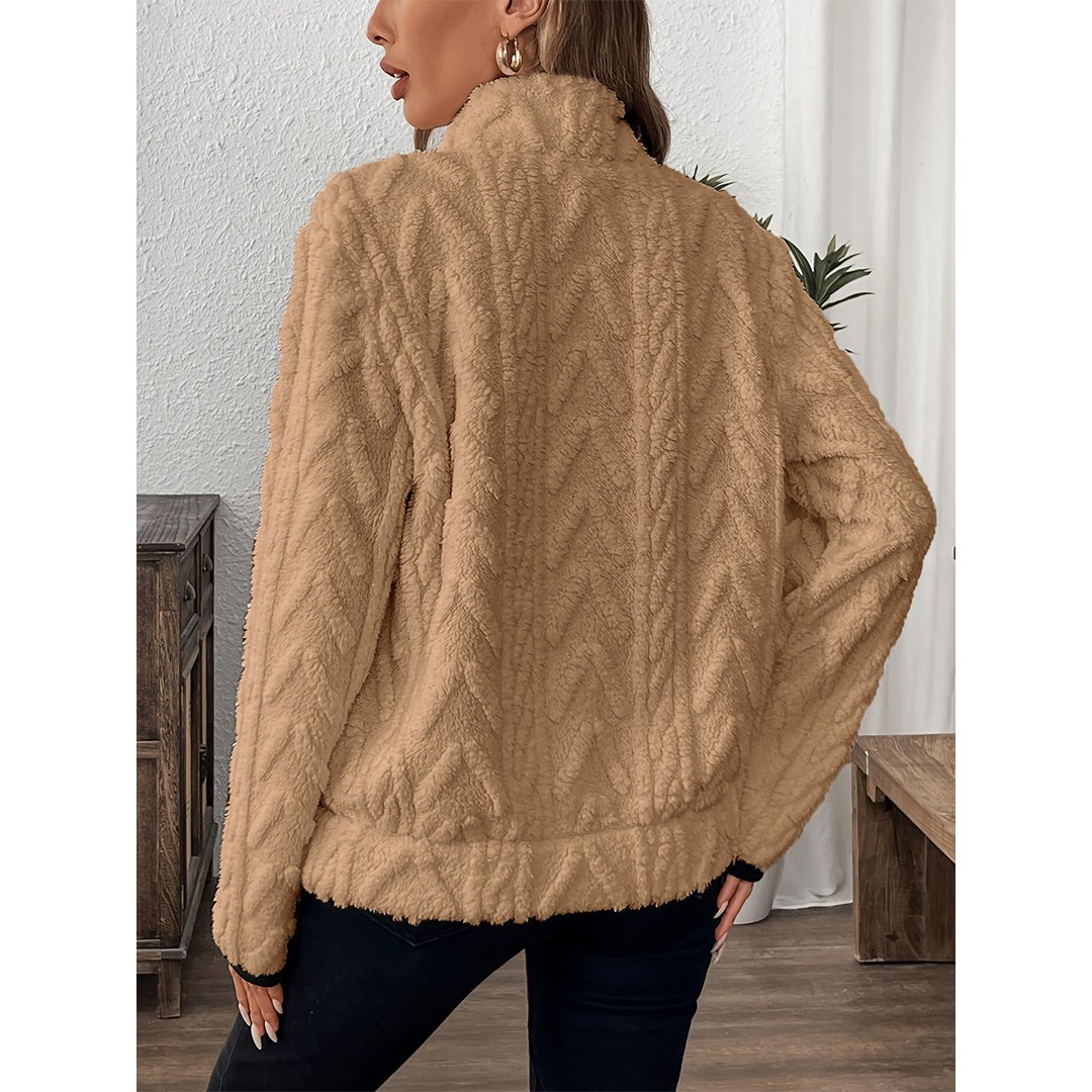 UNISHE - Wholesale Sweatshirt - Women's - Collared Jacquard Half-Zip Fleece Pocket Sweatshirt ZK372015