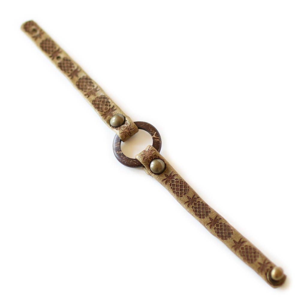 Giving Bracelets - Wholesale Bangle Bracelet - Circle of Love Leather Bracelet - Hawaiian Pineapple Print6